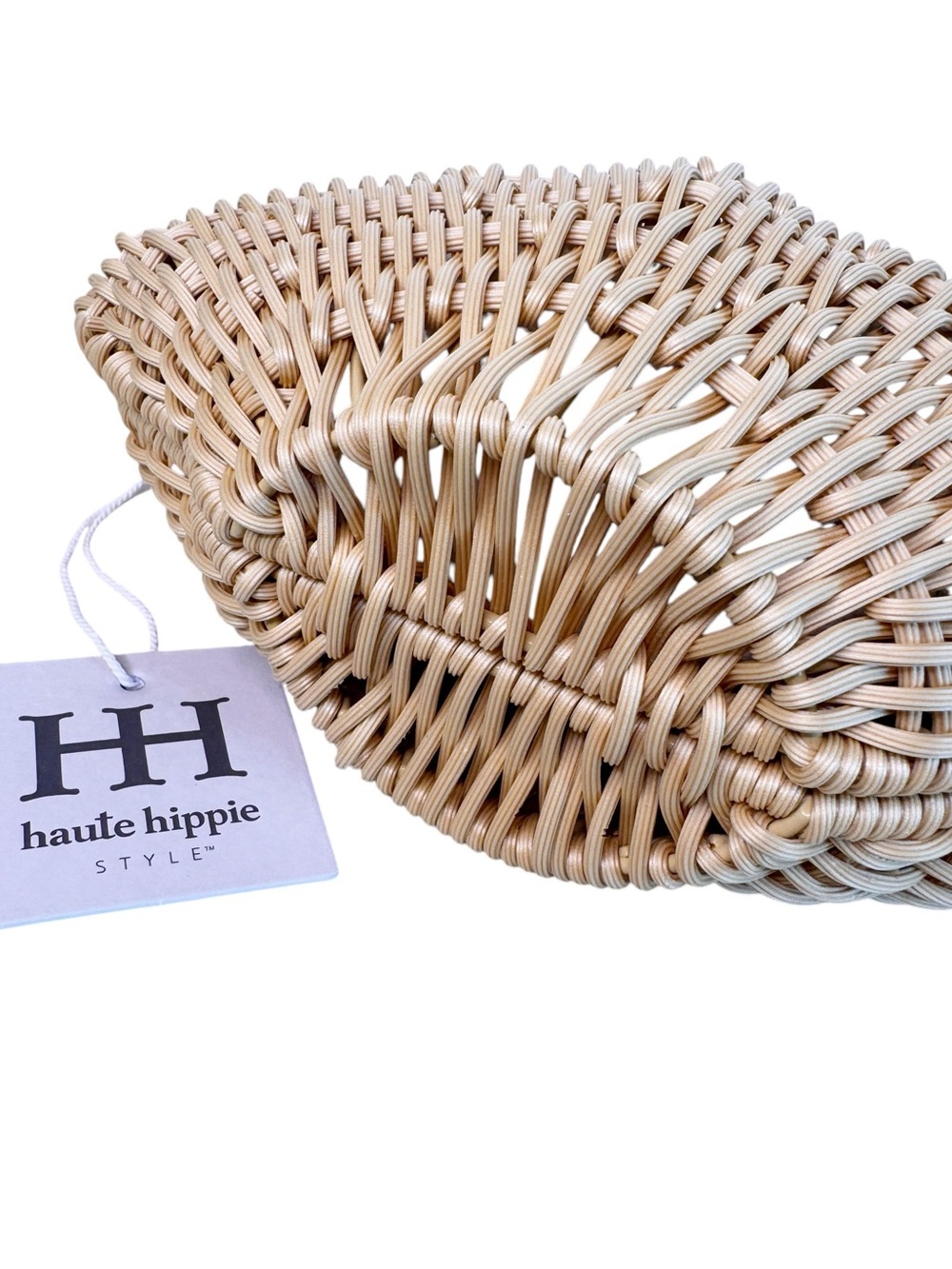 HAUTE HIPPIE NWT Woven Seashell Hand Bag w Gold Seashell Chain - Picture 7 of 13